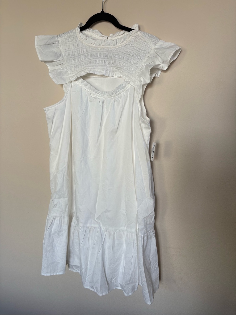 Old Navy White Smocked-Yoke Midi Dress with Ruffle Sleeves